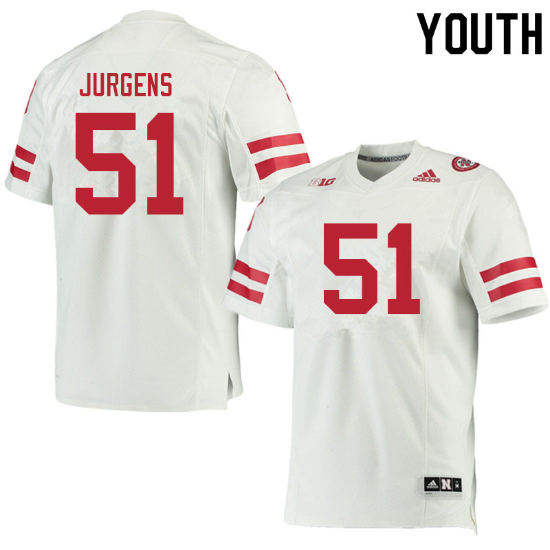 Youth #51 Cam Jurgens Nebraska Cornhuskers College Football Jerseys Sale-White - Click Image to Close
